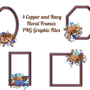 4 Geometric Copper Floral Frames Transparent PNG Files, Digital Frames, Commercial Use , Scrapbook Supplies, Instant Download