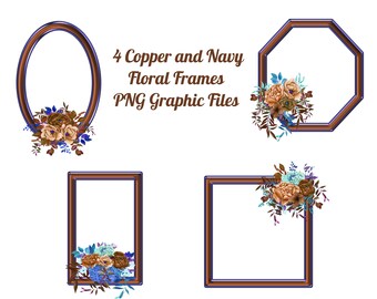 4 geometrische Kupfer Floral Frames Transparente PNG-Dateien, digitale Rahmen, kommerzielle Nutzung, Scrapbook liefert, instant Download