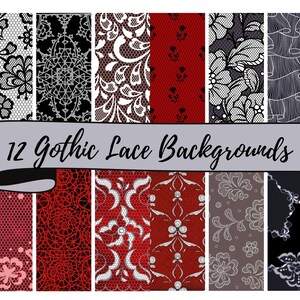 12 Gothic Lace #2 Background Sheets of 12 x 12&quot; JPG Digital Background Papers for Scrapbooking, Junk Journals, Card Making,  Collage Etc.