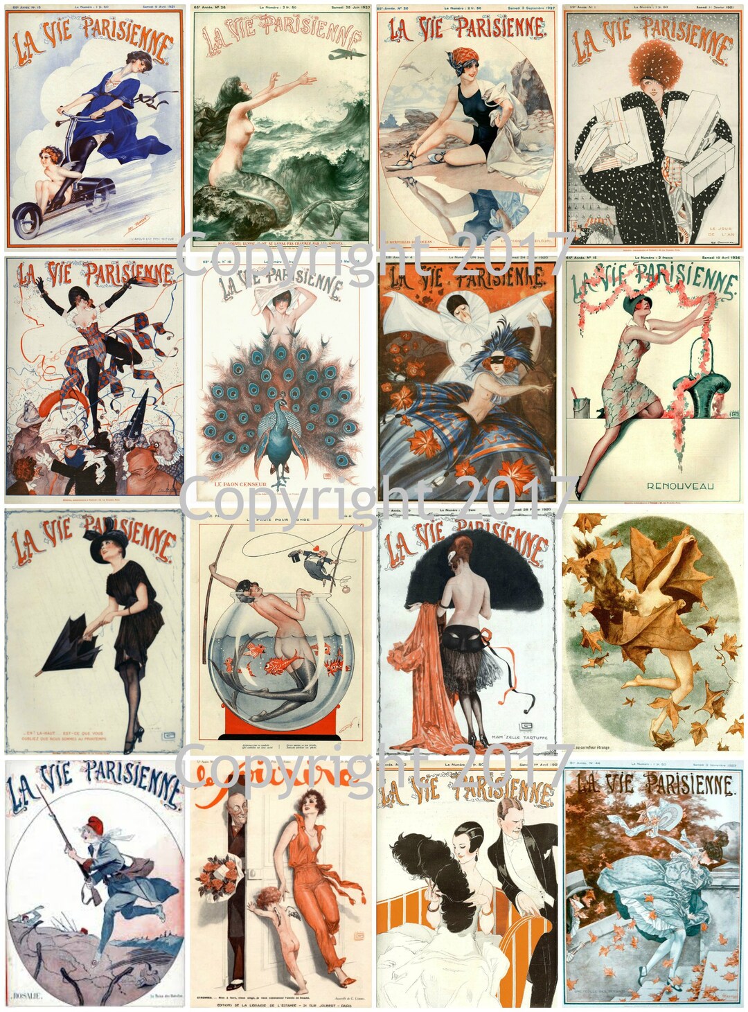 Printable quot la Vie Parisienne quot Vintage Magazine Covers Collage Sheet
