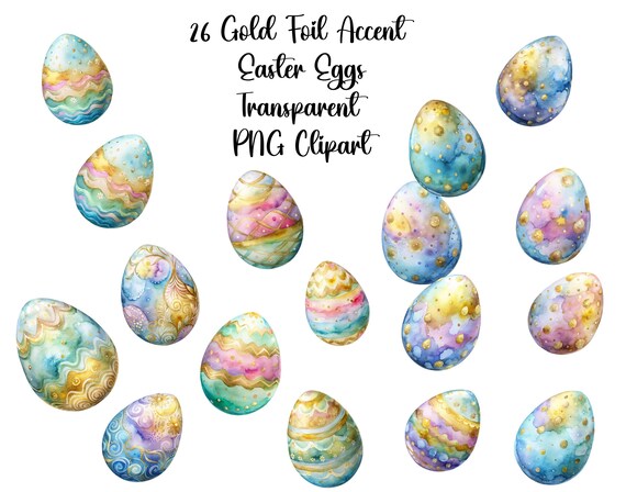 26 Gold Foil Speckled Watercolor Easter Egg PNGs | Pastel Spring Easter Clipart  Instant Digital Download,  Embellishments | Commercial Use