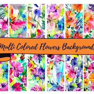 12 Watercolor  Flowers Background Sheets of 12 x 12&quot; JPG Digital Background Papers , Scrapbooking, Junk Journals, Card Making