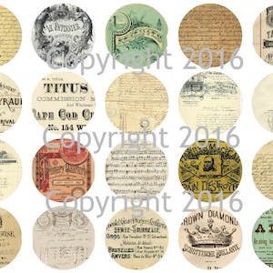 Printable  Vintage Ephemera Circles #2 Labels Collage Sheet  Instant Digital Download, Flowers, Scrapbook Embellishments