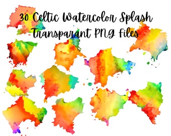 30 "Celtic Watercolor Ink" Transparent PNG files 12  x 12" 300 DPI Digital Images, Scrapbooking, Junk Journals, Card Making, Commercial Use