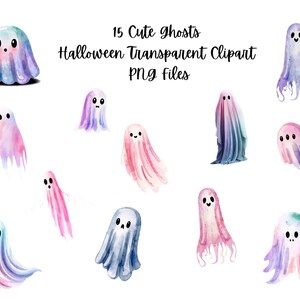 Paquete de 16 imágenes prediseñadas de fantasmas pastel: fantasmas de Halloween estilo kawaii, PNG para pegatinas, sublimación, manualidades y revistas basura / Uso comercial