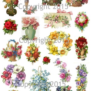 Vintage Victorian Flowers Collage Sheet 105 Instant Digital Download,  for Decoupae, Altered Art, Scrapbook Embellishments JPG and PDF