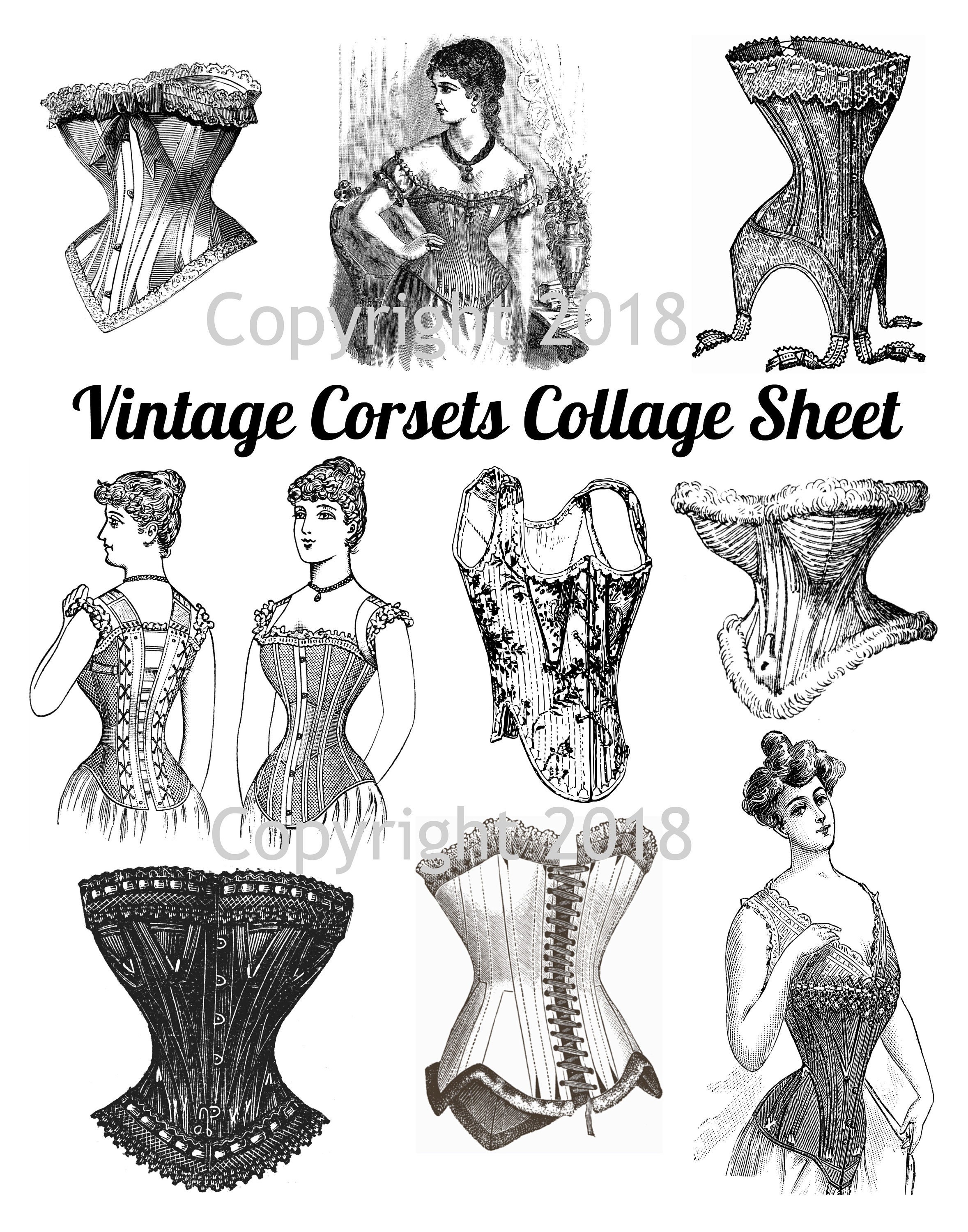 Printable Victorian Corsets Collage Sheet ,Corset Collage Sheet, Scrapbook  Embellishments, Collage Sheet Corsets Instant Digital Download