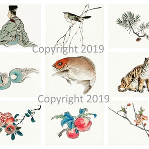 Japanese Art Collage Sheet Instant  download Decoupage, Altered Art, Gift Tags, Card Making JPG and PDF