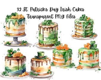 32 Irish Saint Patrick's Day Cakes Images Clip Art Transparent PNG Files Instant Download, Scrapbooking, Card making, digital