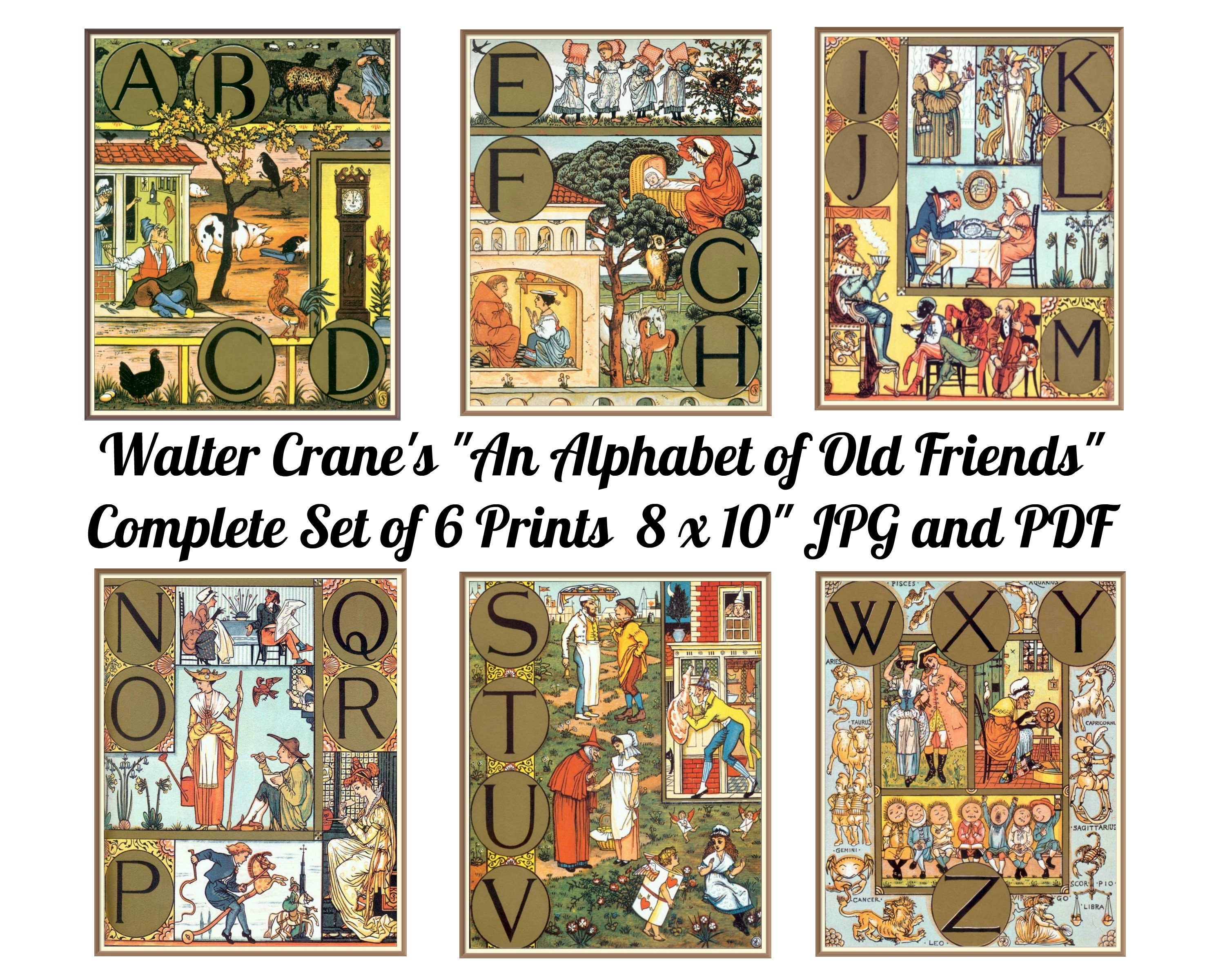 ウォルター・クレインの「An Alphabet of Old Friends」の完全版 6 枚 ウォルター・クレインの「An Alphabet of Old Friends」の完全版 6 枚