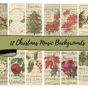 Christmas Music Background  Papers of 12 x 12&quot; JPG  Background Papers for Scrapbooking, Junk Journals, Card Making, Etc.  Commercial Use