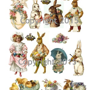 Printable Victorian Easter Collage Sheet.  Instant Digital Download, Easter Eggs, Easter Rabbits, Bunnies, Scrapbook Embellishments