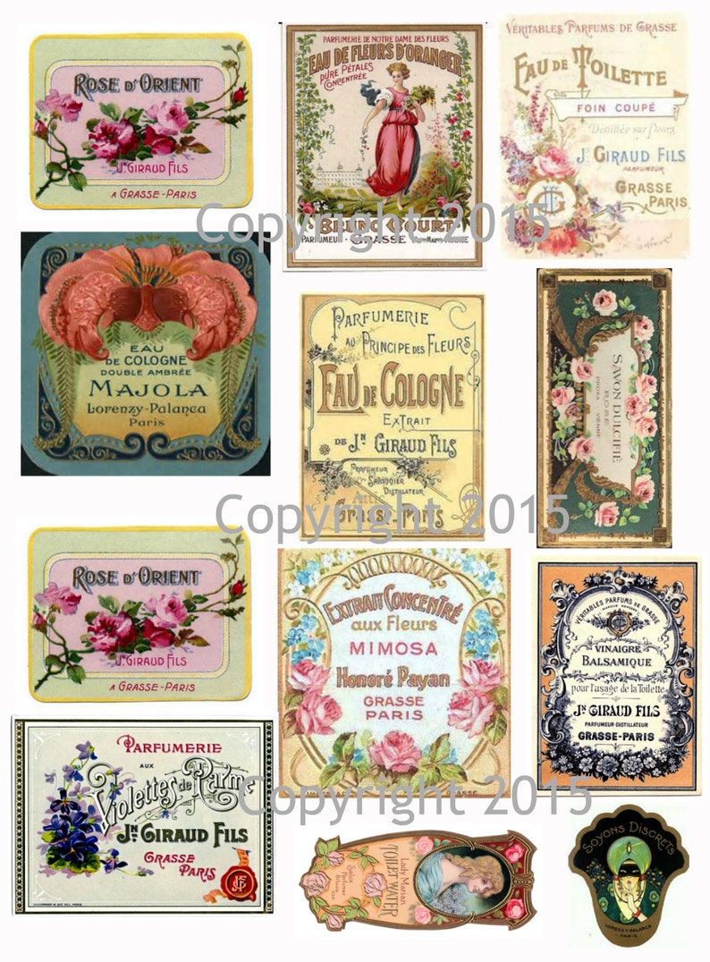 Printable French Vintage Perfume Labels Collage Sheet 106. | Etsy