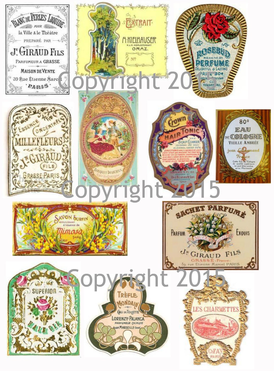 Printable French Vintage Perfume Labels Collage Sheet 104. Instant ...