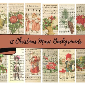 Christmas Music Background  Papers of 12 x 12&quot; JPG  Background Papers for Scrapbooking, Junk Journals, Card Making, Etc.  Commercial Use