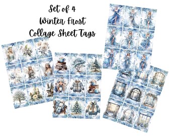 Set of 4 "Winter's Frost"  Tags,  for ATC Cards, Altered Art, Scrapbooking, Card Making Instant Download JPG and PDF 8.5 x 11"