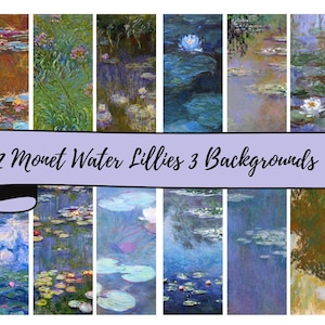 12 Claude Monet Lily Pond Art 3 Background Sheets of  12 x 12&quot; JPG Digital Papers, Scrapbooking, Junk Journals, Card Making