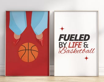 Basketball poster, set of 2, women basketball, fashion and quotes (digital print)