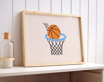 basketball illustration, nursery kid poster, boys and girl print (digital download)