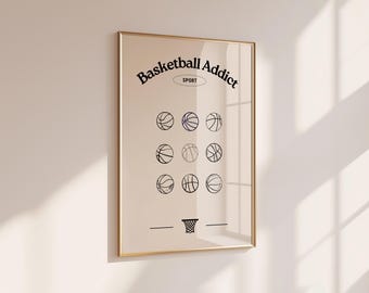 Basketball Addict Poster, Sporty Wall Art, Basketball Balls (Digital Download)