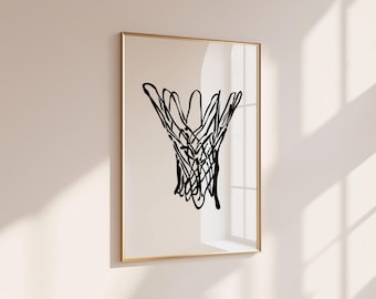 Minimalist Basketball Net Art Print, Modern Sports Poster (Digital Download)