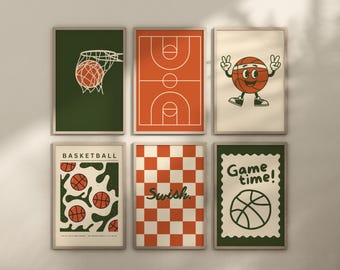 Basketball Posters: Sports Wall Art, set of 6 (Digital Download) 70's style