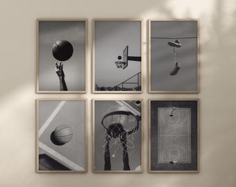 Set of 6 basketball posters, wall art decor, sport digital print