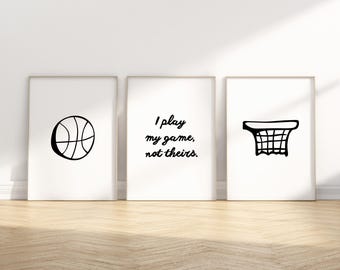Juego de 3 láminas decorativas de baloncesto para pared (descarga digital).