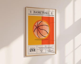 Minimalist Basketball Art Print: Retro Sports Decor (Digital Download)
