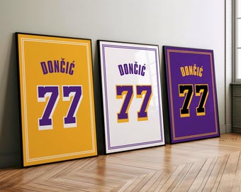 Póster de la camiseta de Luka Doncic de los Lakers: Arte mural de baloncesto (descarga digital)