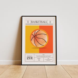 basketball Wall Art - Minimalist Retro Design for bedroom, living room, office. basketball fan art print. digital download art