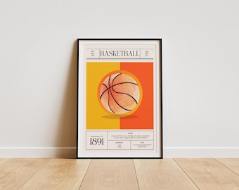 basketball Wall Art - Minimalist Retro Design for bedroom, living room, office. basketball fan art print. digital download art