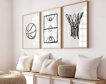 Black and White Basketball Art Set: Modern Sports Posters (Digital Download)