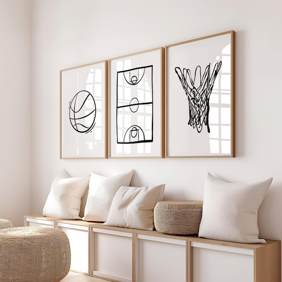 Black and White Basketball Art Set: Modern Sports Posters (Digital Download)