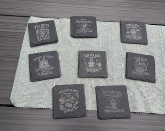 Slate coaster "Grill & BBQ", for grill fans, BBQ lovers and true grill masters
