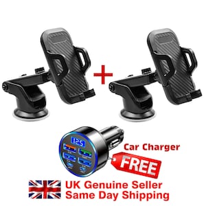 Universal Car Phone Holder 360 Windscreen Dashboard Mount & Multi Port Car Charger UK