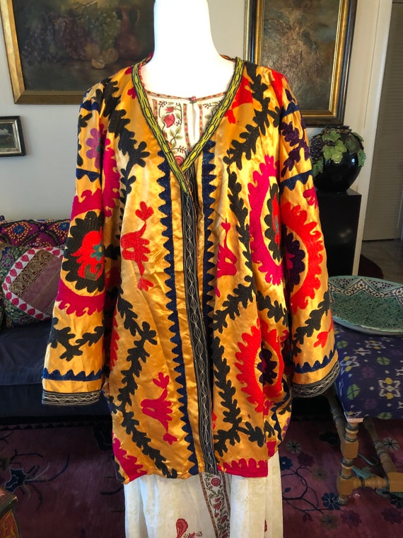 Marigold Satin Vintage Suzani Jacket