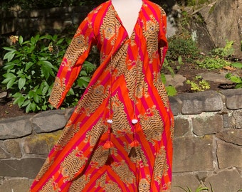 Large orange and hot pink  tiger print Caftan with pockets