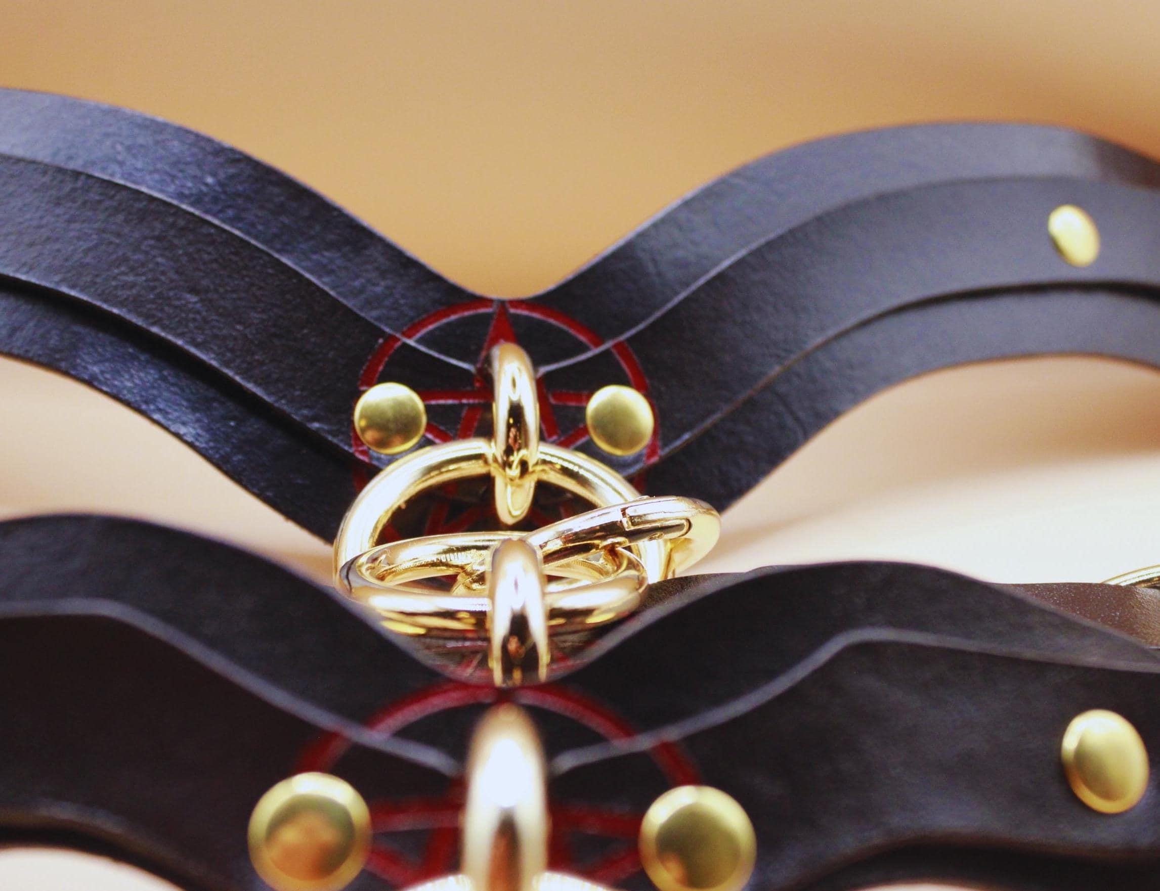 Luxury Pentagram Collar Set | BDSM Gear & Thigh Cuffs | Leather Lingerie Harness