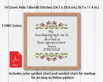 Cleaning Struggle Cross Stitch Pattern (Digital Download)
