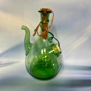 Vintage 1960s Green Glass Wine Decanter Bottle with Ice Chamber and Stoppers