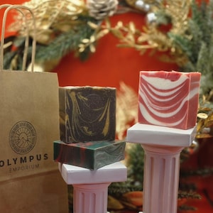Christmas Collection Soap Bars: Peppermint Swirl, Holly Balsam, or Cinnamon Sticks - Handmade Cold Process, Palm Oil Free