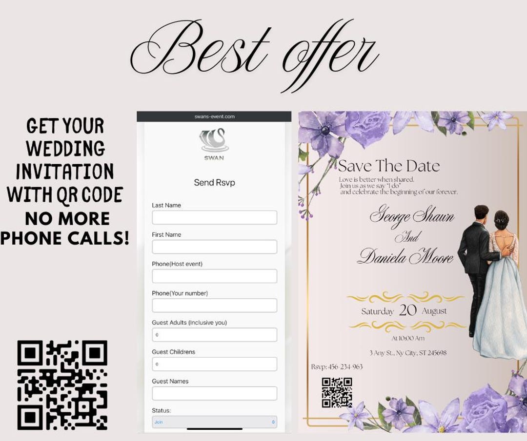 Digital Wedding Invitation, QR Code Wedding Invitation Template, Custom ...
