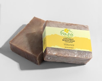 Coconut Beach Soap - Tropical Scented Handmade Soap, Moisturizing Coconut Oil Soap, Natural Skincare, Beachy Scent Soap Bar, Vegan Soap