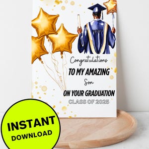 Cartão de formatura para filho | Personalizado | Cartão de parabéns | Turma de 2025 | Aluno | Cartão comemorativo | Parabéns | Menino negro