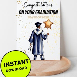 Carte de remise des diplômes pour homme - Félicitations - Carte de voeux de félicitations promotion 2025 - Félicitations 5 x 7 et 4 x 6 pouces pliable - Garçon noir