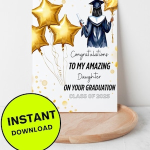 Cartão de formatura para filha | Personalizado | Cartão de parabéns | Turma de 2025 | Estudante | Cartão comemorativo | Parabéns | Garota negra