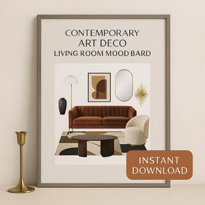 Tablero de inspiración para sala de estar Art Déco / Diseño de interiores digital / Plan de decoración moderna y glamurosa / Descarga instantánea para hogares con estilo