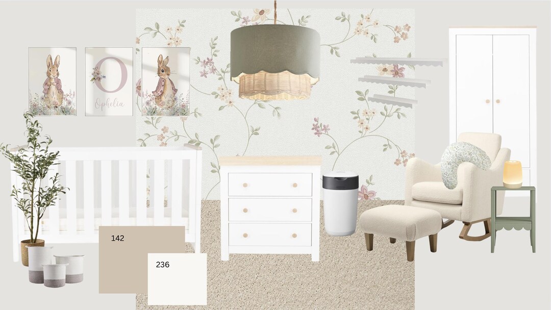 Vintage-inspired Nursery Mood Board | Floral Baby Room Design ...