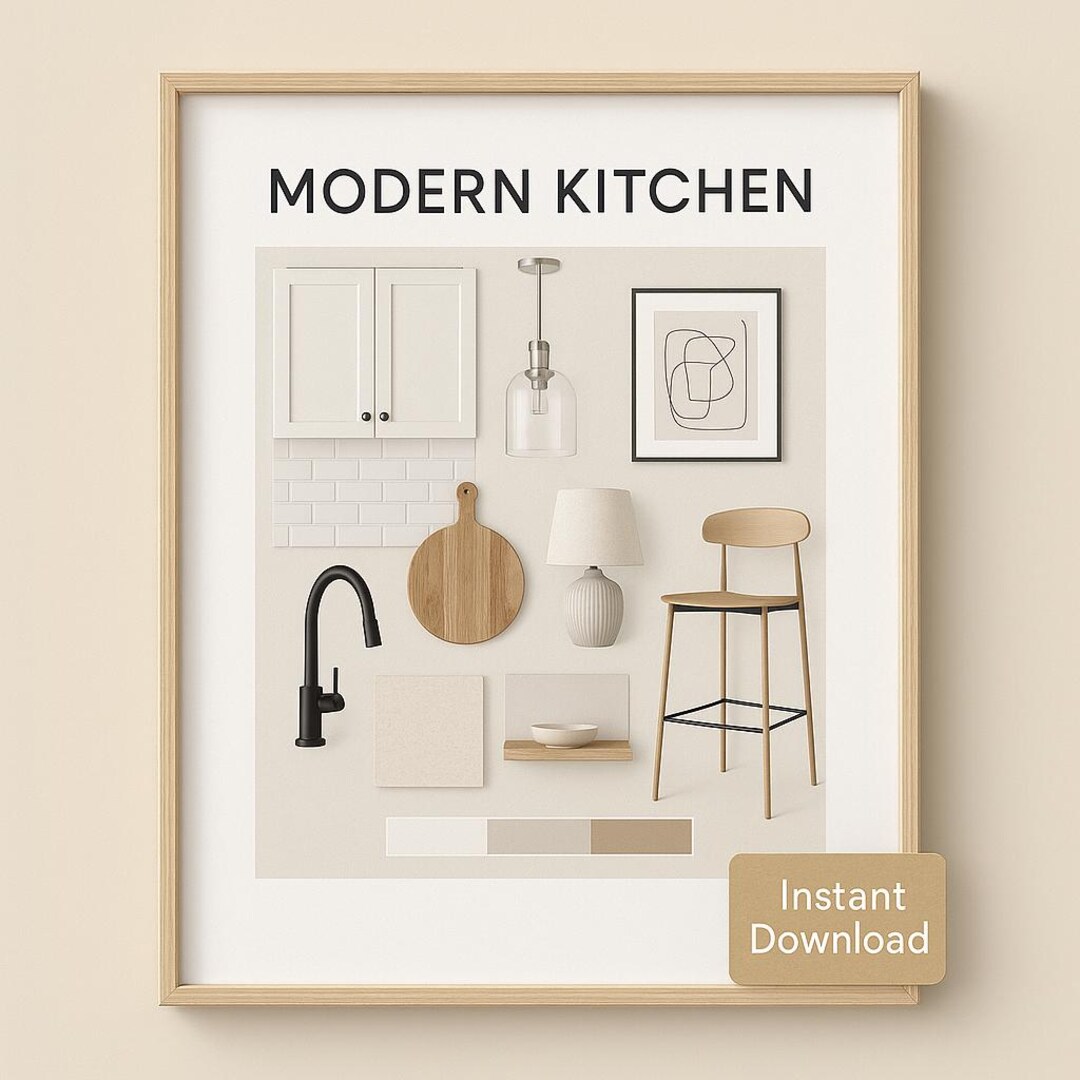 Modern Kitchen Mood Board | Digital Interior Design Plan | Neutral ...